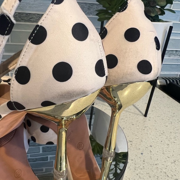 Satin Polka Dot Pattern Bow Decor Ankle Strap Pumps - Picture 7 of 11